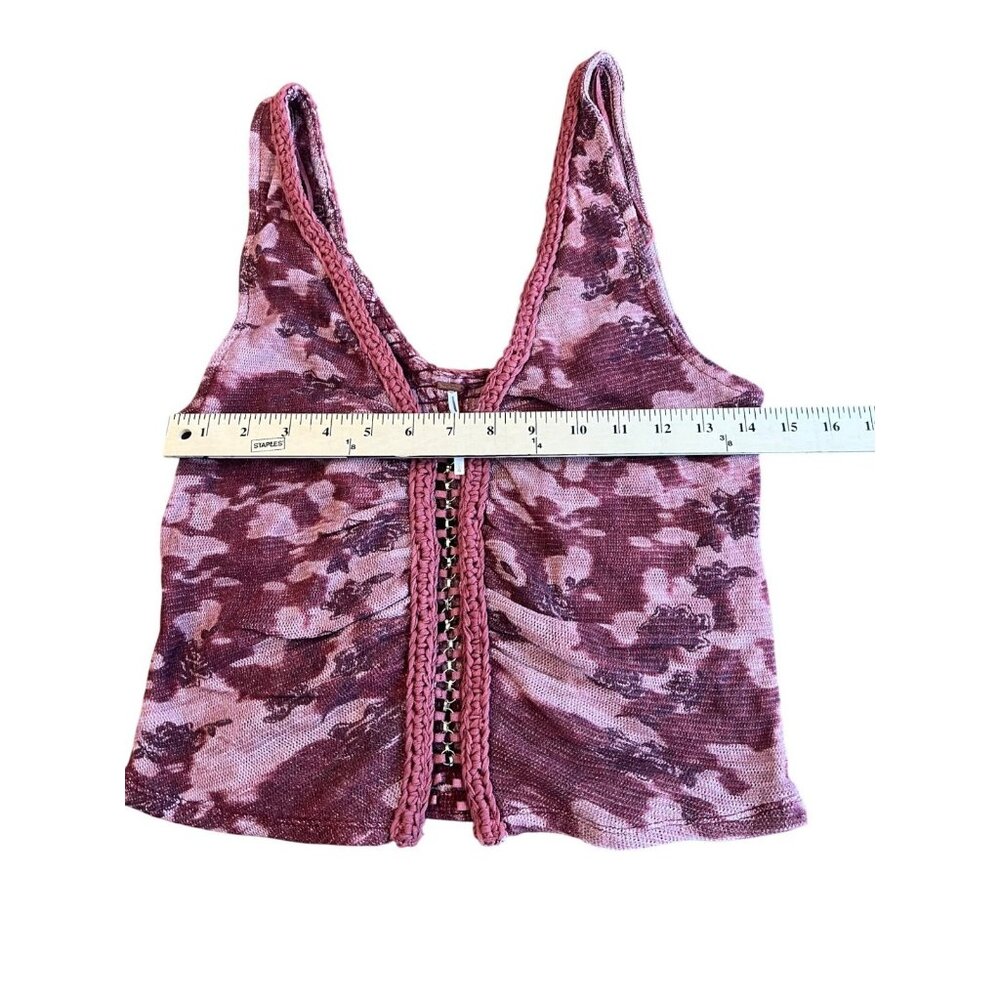 Free People Remie Tank Top Cropped Slim Floral Printed Smocked Boho Large - Picture 14 of 16